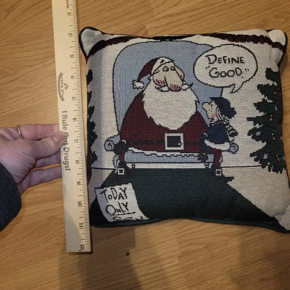 Vintage 90s Hallmark Shoebox Christmas Tapestry Pillow Santa Define Good